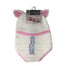 Hand Crocheted Hat And Diaper Cover Unicorn Sz 0-9 Months Infant Baby Photo New