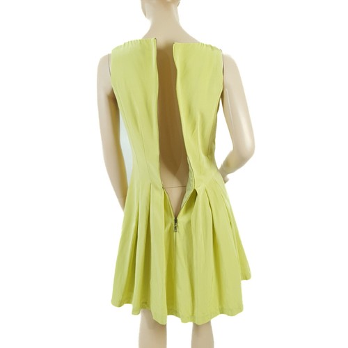 CUE Women's Fit & Flare Dress Cotton Blend Chartreuse Size 8 Pre Owned EUC - Picture 10 of 12