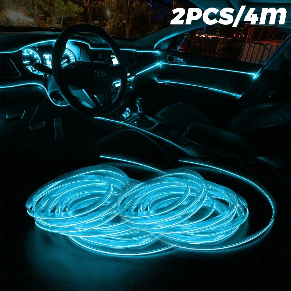 2PCS 2M Auto Car Interior Atmosphere Wire Strip Light LED Decor Lamp Accessories