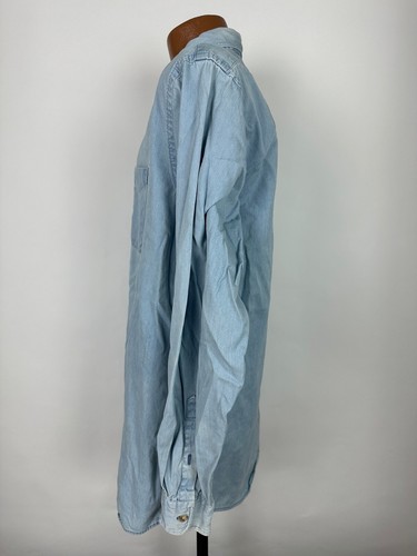 Vintage Lands End Denim Shirt Men L Long Sleeve Button Down Midweight USA Made - Picture 7 of 17