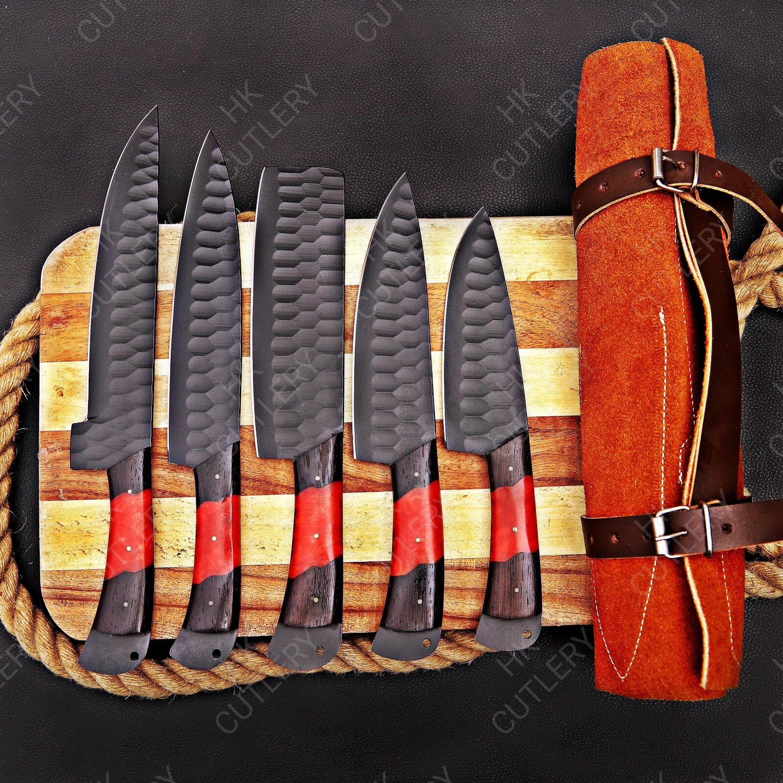 HAND FORGED CARBON STEEL CHEF KNIFE Set Kitchen Knives Best USA gifts