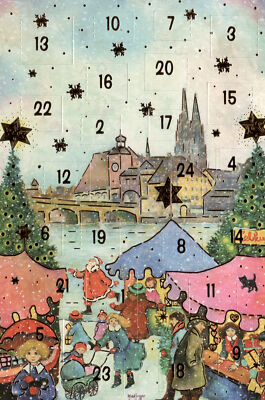 Adventskalenderkarten 5 Stück Regensburg Nostalgie Weihnachten Grußkarten Goldpr