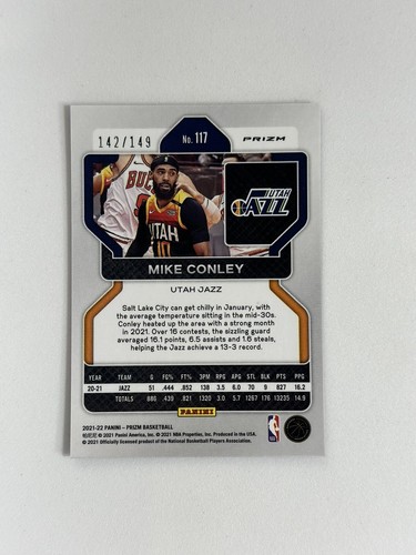 2021-22 Panini Prizm Purple Ice Prizm /149 Mike Conley #117 Jazz/Timberwolves - Imagen 2 de 2