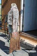 GORGEOUS Bandana by American West Tooled Studded With Concho & LONG Fringed Bag