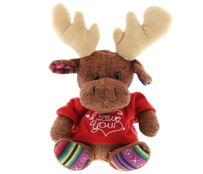 Dollibu Dollibu Funky Sitting Brown Moose Red I Love You Shirt Valentines Plush