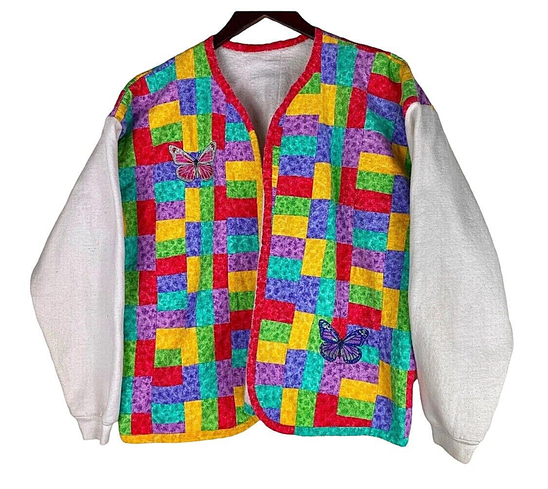 Homemade Quilted Jacket Coat Patchwork Colorful B… - image 1