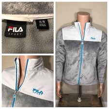 Fila Sport Girl  s Junior Fleece Jacket Size XL 16 blue gray full zip front coat