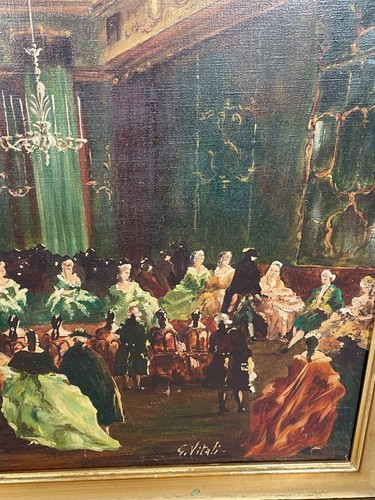 QUADRO DIPINTO OLIO TELA " Giulio Vitali" TEATRO BALLO MUSICISTI NOBILI 1700 - Picture 10 of 12