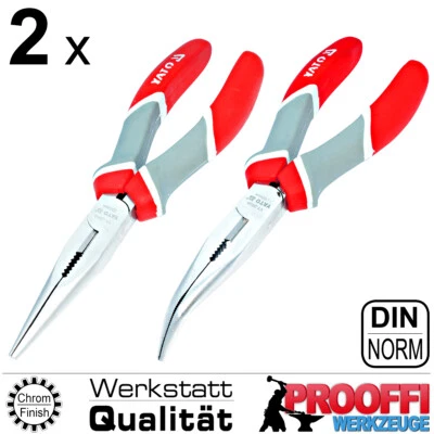 2 x Kraft Spitzzange Elektriker Telefon Zange Gerade Gebogen 200mm Ergo-Griff YT