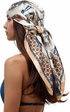 RIIQIICHY Women's Printed Silk-Like Square Scarf - 35 Inches Bandana