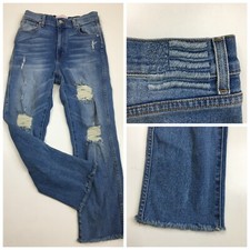 NWT REVICE Denim Medium Wash High Waist Distressed Frayed Hem Jeans Womens sz 28