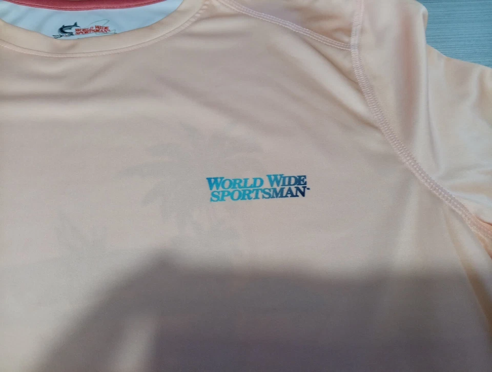 Camisa de Pesca World Wide Sportsman Manga Larga Camiseta L Melocotón Floral Isla Barco Foto 3 de 4