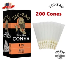 Zig-Zag 1 1/4 Size Ultra thin Pre rolled Cone 200 Cones Free Shipping