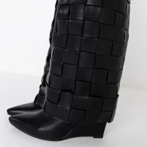 AZALEA WANG WEAVING THROUGH NIGHT Size: 7.5 WEDGE BOOT IN BLACK (Fast shipping) - Picture 2 of 5