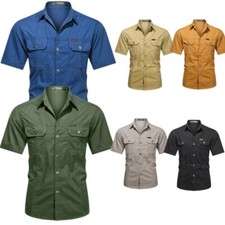 Mens Short Sleeve Shirts Casual Turn-down Collar Button Work Shirt with Pockets