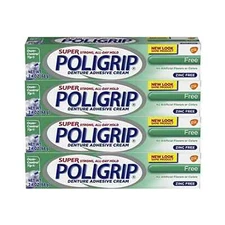 Super Poligrip  Denture Adhesive Cream Free Formula  4 Count New Confidence