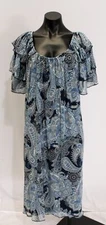 Joie De Vivre Womens Plus Short Flutter Sleeve Midi Dress AC2 Blue Multi Size 3X