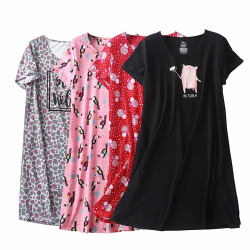 Women Nightdress Nighties Cotton Short Sleeve Nightgown Print Nightshirt Pyjamas - Afbeelding 1 van 101