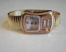 Women's Rose Gold & Gold Finish  Stretch Band Rhinestone Fashion Dressy Watch