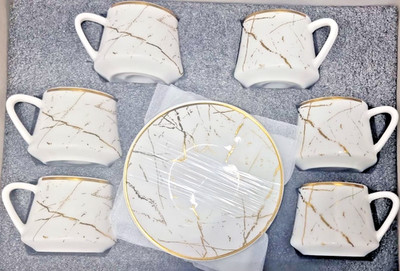 Türkisches Teeservice 6 Tassen mit Untertasse Kaffee Weiß Gold Kaffeetassen Geschenk
