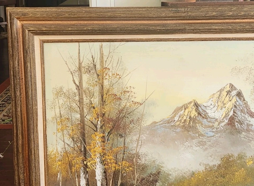 Pintura al óleo 24 x 36 ESCENA DE MONTAÑA CAÍDA Lienzo estirado enmarcado Foto 2 de 4