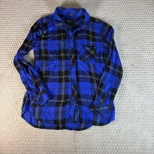 Rails Womens Size Small Blue Plaid Evelyn Cobalt Tartan Button Down Tunic Shirt