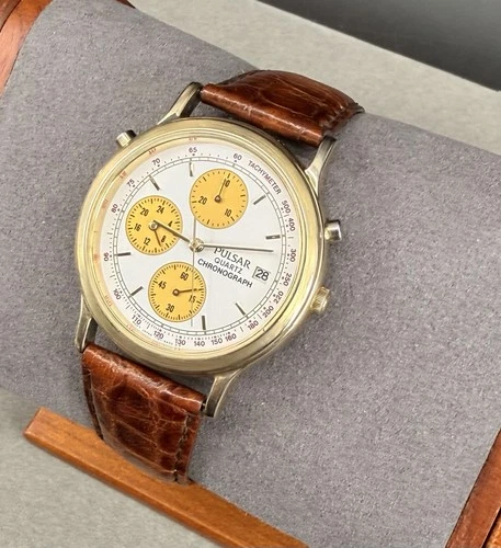 VINTAGE Pulsar By Seiko Men's Quartz Chronograph Y187-8A10 NEW BATTERY A059