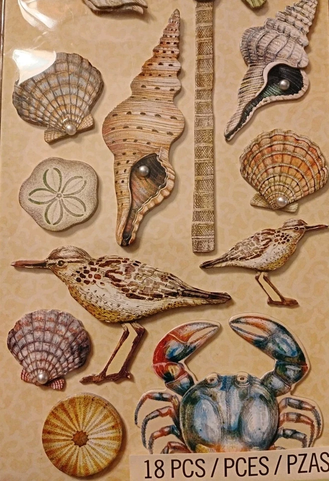 ✨NUEVO✨ Hoja de pegatinas dimensionales vintage de playa con tema de perlas 🌊🏖️ Foto 2 de 4