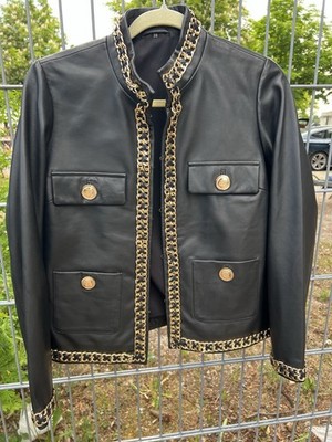  Lederjacke echtes Leder mit Kettenverzierung, Gr. 38, NEU