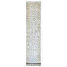 2'8"x17'4" Light Gray Afghan Angora Oushak Hand Knotted Wool Runner Rug 22278