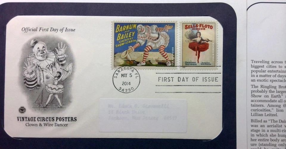 2014 Vintage Circus Posters Sc 4898-4905 FDCs PCS acrobats elephants trapeze - Image 3 of 4