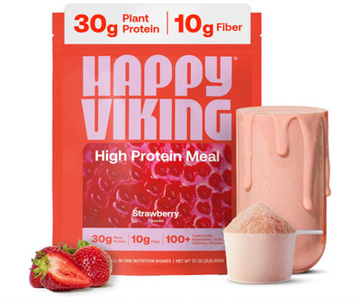 Happy Viking Plant-Based Protein Shake, Strawberry, 15 Meals, 30g Protein