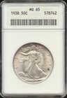1938 Walking Liberty Half Dollar ANACS MS 65 - Old Holder