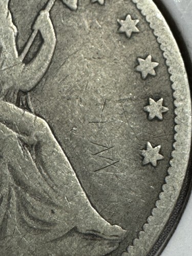 1877-cc Seated Liberty Half Dollar, Carson City, Graffiti, Free shipping - Picture 2 of 3