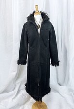 Black Faux Suede Long Penny Lane Coat Afghan 90s Boho Hippie Faux Fur Size M Y2K