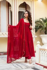 New Red Anarkali Gown Wedding Party Wear Drees Ready to Wear Salwar Kameez