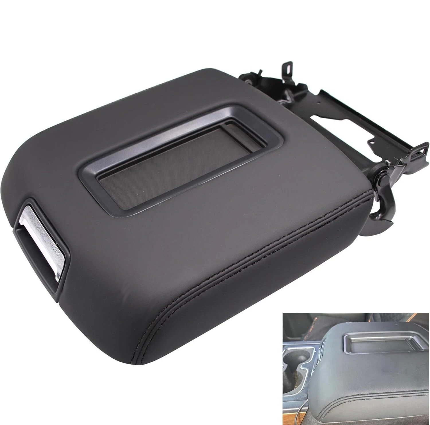 Leather Center Console Armrest Lid Black Fit For 2015-2019 Tahoe Yukon Suburban