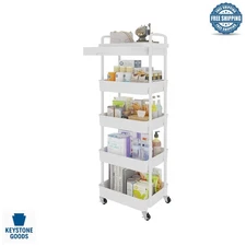 White 5-Tier Rolling Storage Cart with Drawer & Wheels