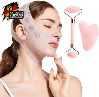 Gesichtsmaske Doppelkinn V Line atmungsaktiv mit Gua Sha und Jade Roller für Ges