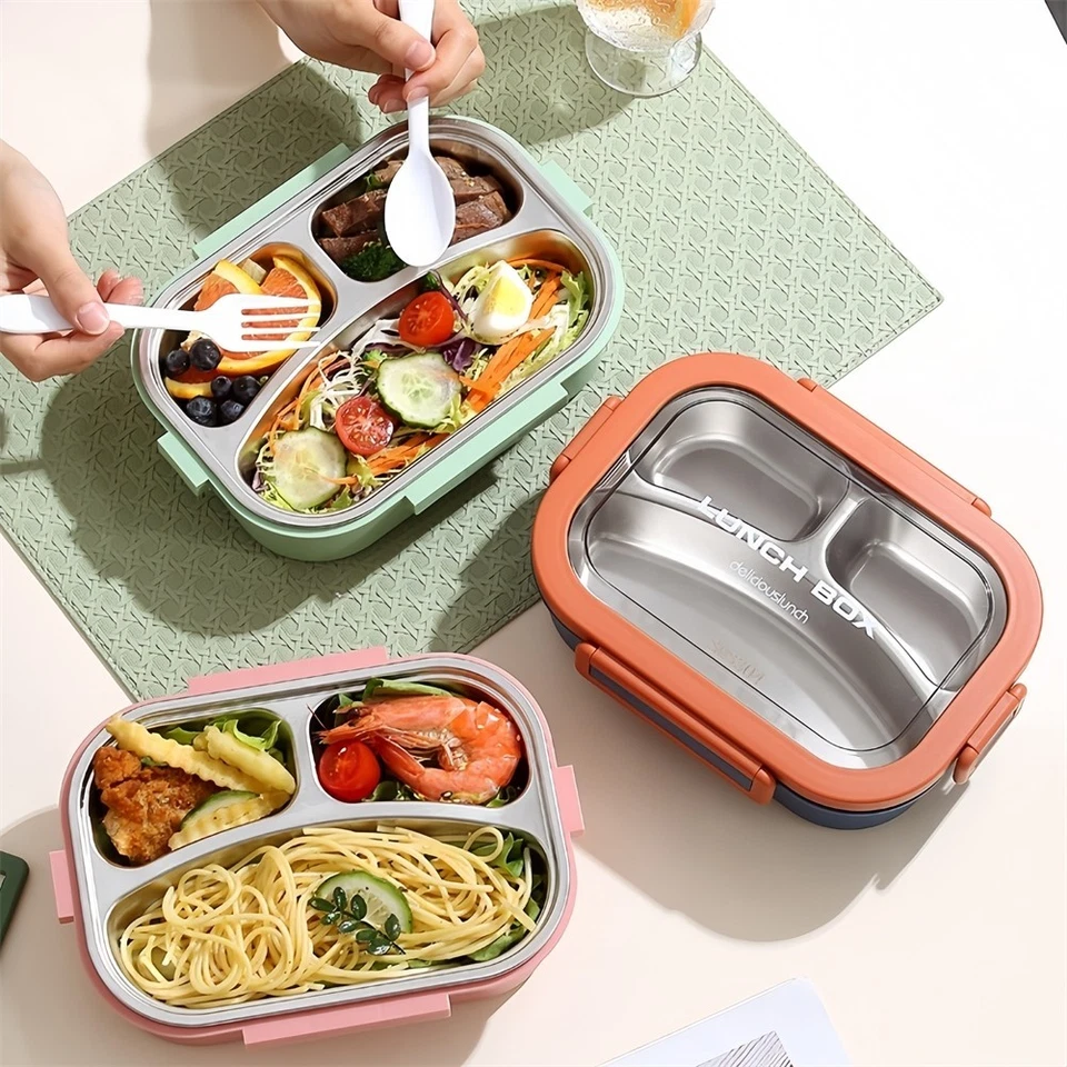 Fiambrera de acero con tres compartimentos a prueba de fugas para sándwiches de frutas Foto 2 de 4