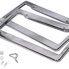 2PCS CHROME STAINLESS STEEL METAL LICENSE PLATE FRAME TAG COVER WITH SCREW CAPS