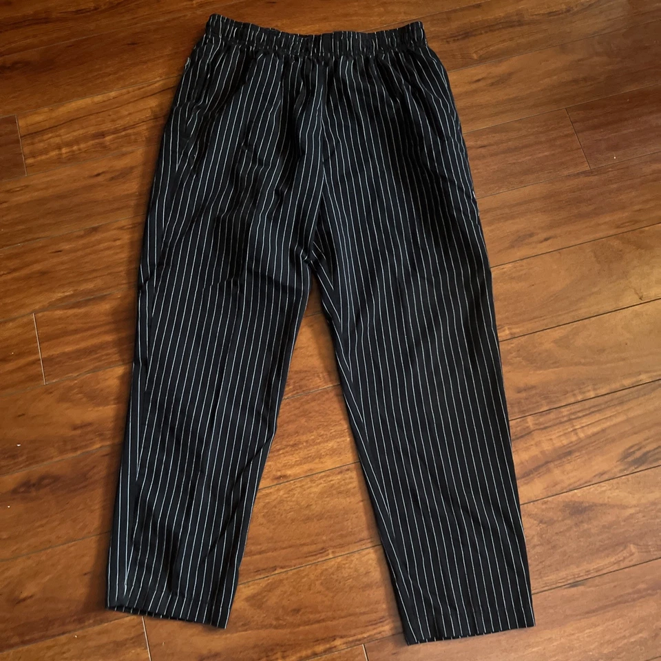 Chef Works Men’s L Designer Baggy Chef Pants Black White Pinstriped Skater EUC - Image 4 of 4