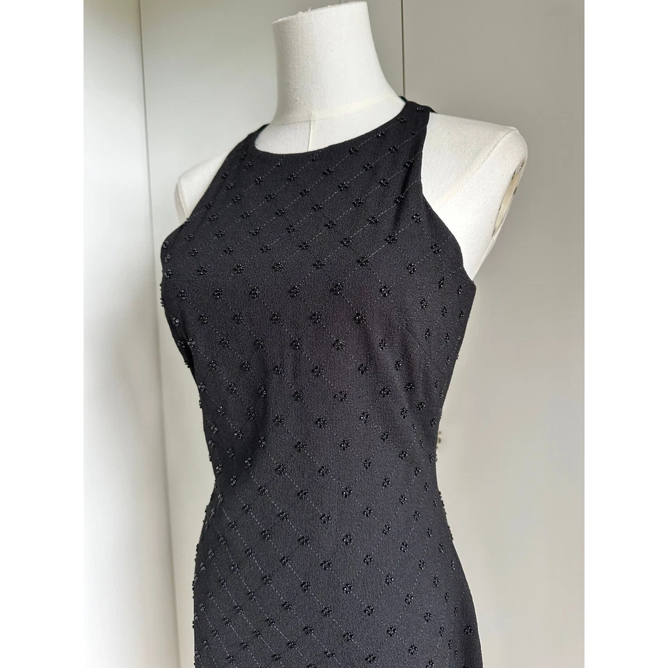 BELLE Badgley Mischka Negro Vestido Formal Con Cuentas Talla 0 Negro Corbata Fiesta Baile de graduación Foto 3 de 4