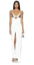 NBD Heera Gown Ivory White Chainmail Silver Metallic Cut Out Maxi Dress Size S