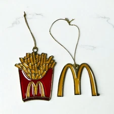 2 McDonald's Stained Glass Window Ornaments Fries & "M"