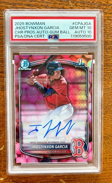 2025 BOWMAN CHROME JHOSTYNXON GARCIA GUM BALL SNACK AUTO /5 PSA 10 AUTO 10 POP 1