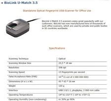 NEW BioLink U-Match 3.5 Standalone Optical Fingerprint Scanner USB Biometrics