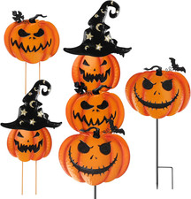 Halloween Garden Stakes Metal Pumpkins Jack-o-Lantern Lawn Decor with Witch Hat