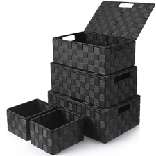 Storage Bins Baskets for Organizing with Lids, Storage Baskets for Shelves St...