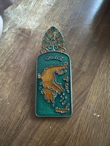 Vintage Greek Brass & Enamel Clip 2-sided Map & Boy